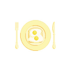 Fried eggs with toast on the plate vector icon. Pixel art. 8 bit logo for game. eps10