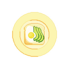 Avocado toast with egg served on the plate vector icon. Pixel art. 8 bit logo for game. eps10