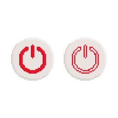 Turn off vector icon on gray button. Pixel art. 8 bit logo. eps10