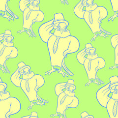 seamless pattern Wavy parrot fashionable man in a hat vector illustration