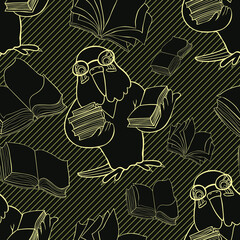 seamless pattern with Wavy parrot man smart in glasses with books vector illustration