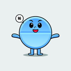 Cute cartoon pill medicine character with happy expression in modern style design 