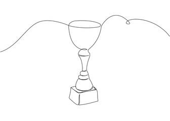 Winner s goblet one line art. Continuous line drawing of sport, referee, award, distinction, victory, trophy, first, chalice, championship, tournament, triumph, competition, battle.