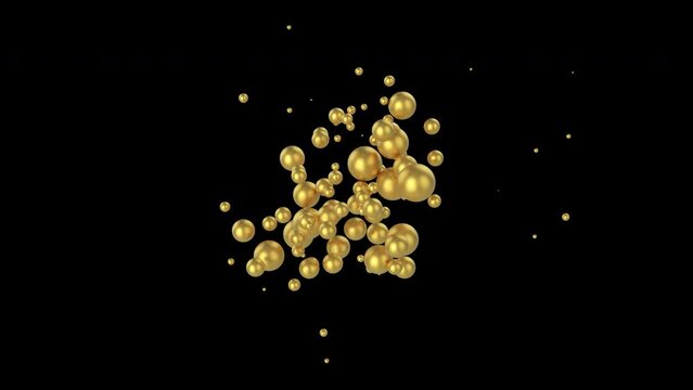 Animated abstract golden bubbles on a transparent background. 4K animation. ProRes 4444