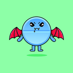 Cute mascot cartoon Pill medicine character as dracula with wings in cute modern style 