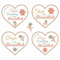 Start with Bismillah quote calligraphy lettering. Start and begin with Bismillah quote lettering.