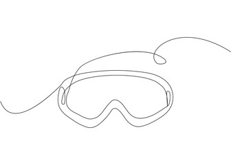 Ski goggles one line art. Continuous line drawing of sport, player, sports, activity, board, hill, protection, eyes, see, winter sport, competition, glasses, vacation, adventure, tourism, snow.