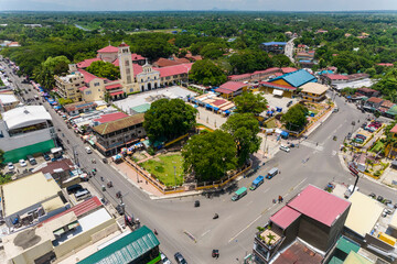 Manaoag, Pangasinan, Philippines - Aerial of the town proper and the The Minor Basilica of Our Lady...