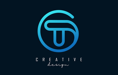 Outline Letters TO t o logo with creative shape, geometric design aand circle frame. - obrazy, fototapety, plakaty