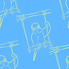seamless pattern wavy parrot is riding on swing vector illustration