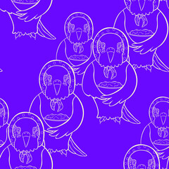 seamless pattern Wavy parrot old grandmother in a kerchief with plate of food vector illustration