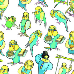 Fototapeta premium seamless pattern of wavy parrot different images vector illustration