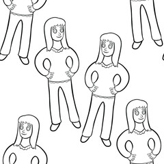seamless pattern coloring model of human girl , women with long hair vector illustration