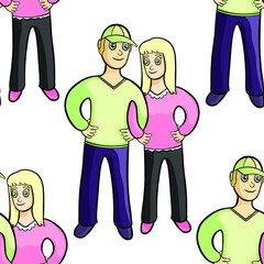  seamless pattern models of a pair of girls and men arm in arm vector illustration