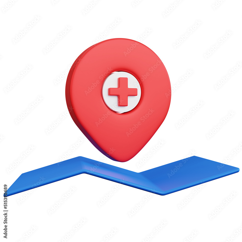 Poster 3d rendering pin pointer map blue medical isolated