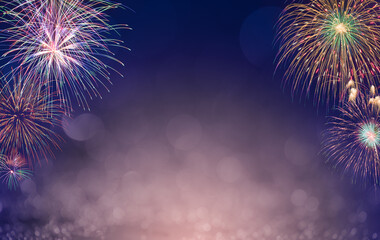 colorful fireworks with bokeh background