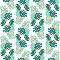Fototapeta premium Green leaf tropical palm monstera seamless pattern plant organic shape for textiledesign