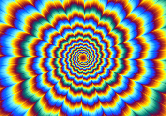 Pulsing fiery spirals. Optical illusion.