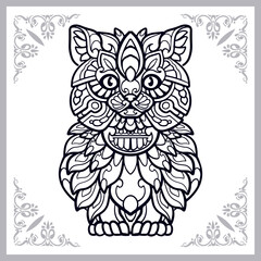 Cute cat cartoon zentangle arts. isolated on white background