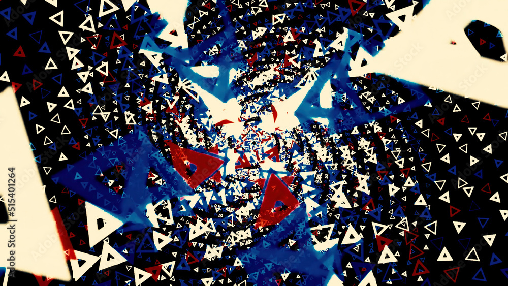 Poster abstract breathtaking psychedelic optical illusion of triangles on black background. animation. fall