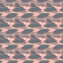 Gray pink pastel color tree seamless pattern background