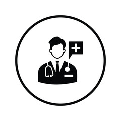 Doctor, first aid, stethoscope icon. Black vector graphics.