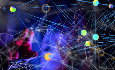 Global network. Blockchain. 3D illustration. Neural networks and artificial intelligence. Abstract