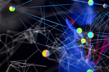 Global network. Blockchain. 3D illustration. Neural networks and artificial intelligence. Abstract