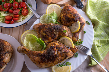 Baked chicken legs with salad