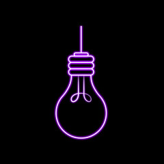 Icono de bombilla o foco con luz morado neón. Color luminiscente. Concepto de iluminación y decoración