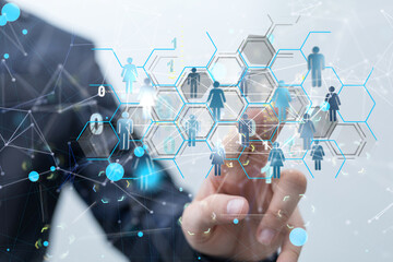 Business Man Hand Writing Social Network