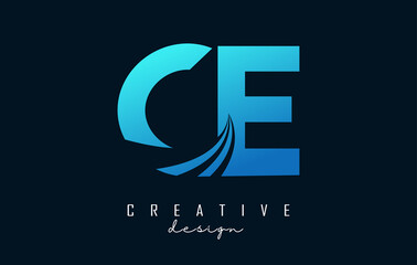 Creative blue letters CE c elogo with leading lines and road concept design. Letters with geometric design.