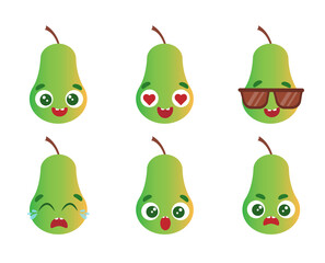 Cute vector set of pear emoji isolated on white background