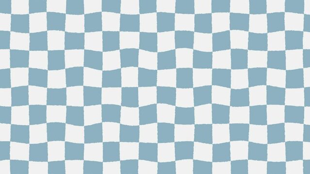 Wavy Blue Checkers Animated Background, 4K Video. Distorted Cyan Checkerboard, Seamless Loop, Racing Motion Graphics, Video Stream and Channel Backdrop
