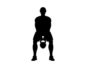 Body builder lifting weights silhouette. Male bodybuilder icon. Body building sign or symbol. Fitness logo Template. Triceps muscle. Man lifting Ball shaped Dumbbell. Vector illustration.