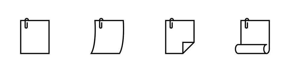 Conjunto de hojas de papel de nota de diferentes estilos, línea simple