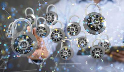Information technology protected with firewall, secure access and encryption against cyber