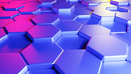 Beautiful Hexagonal Pattern with Blue and Red Lighting. 
