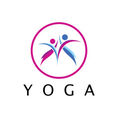 logo design of people doing yoga symbol icon illustration vector