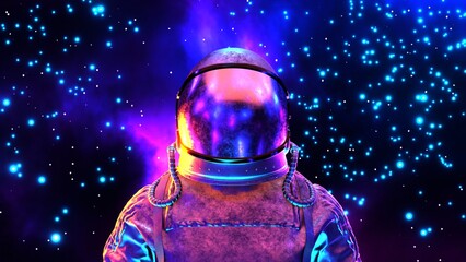 Astronaut in outer space. Cosmonaut in spacesuit. Weightlessness. Galaxy.