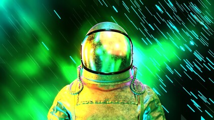 Astronaut in outer space. Cosmonaut in spacesuit. Weightlessness. Galaxy. © CESM I Studio