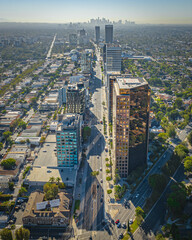 Aerial View of Wilshire Blvd Los Angeles, California