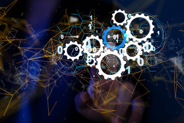 Neural network 3D illustration. Big data and cybersecurity