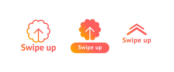 Set of swipe up icons. Vector buttons with arrows and flower shapes. Isolated line and filled symbols - 515411855