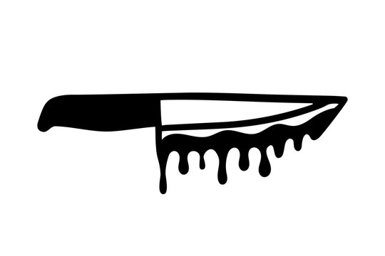 Bloody knife. Black and white knife icon. Vector flat illustration.