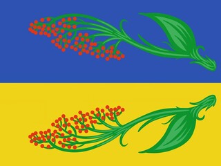 Fototapeta na wymiar Ukrainian country flag and florals painted on wall. Digital art illustration