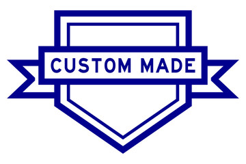 Vintage blue color pentagon label banner with word custom made on white background