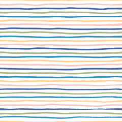 Seamless multicoloured abstract pattern of narrow stripes on a white background.
