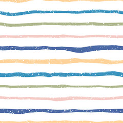 Seamless multicoloured abstract pattern of wide grungy stripes on a white background.
