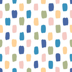 Seamless multicoloured abstract pattern of rectangle shapes on a white background.
